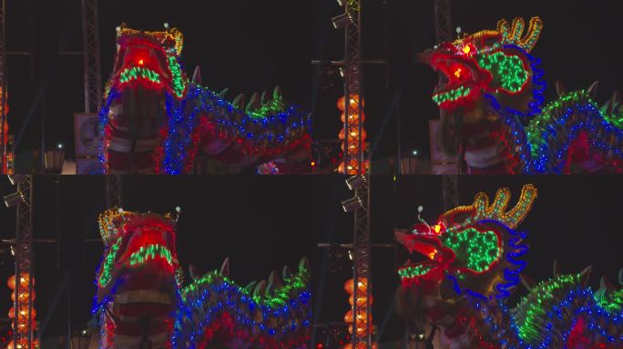 4k慢镜头。中国新年的中国灯笼和舞龙。