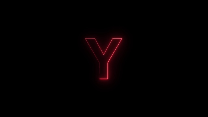 红色霓虹字体字母Y大写字母在一段时间后出现。黑色背景上的动画红色霓虹字母符号。库存视频