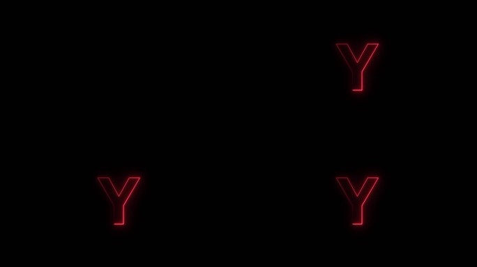 红色霓虹字体字母Y大写字母在一段时间后出现。黑色背景上的动画红色霓虹字母符号。库存视频