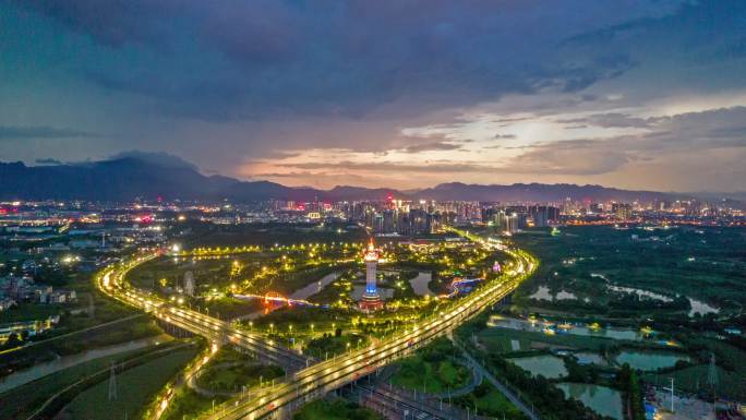 贵港园博园夜景航拍延时