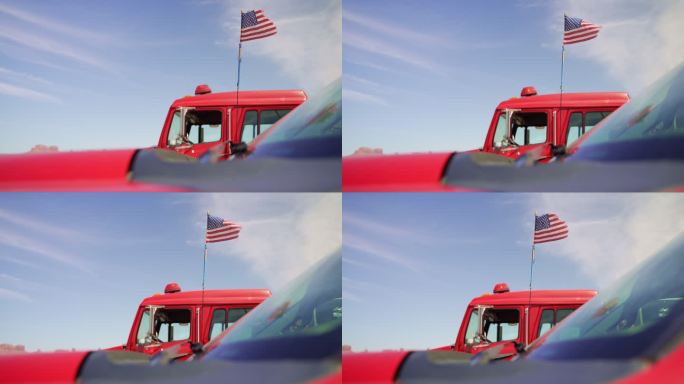 纪念碑谷消防站消防车上的美国国旗