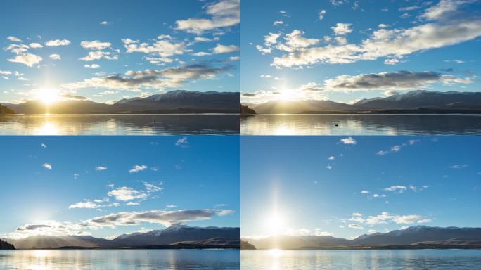 美丽的日出湖Tekapo，新西兰，时间流逝视频