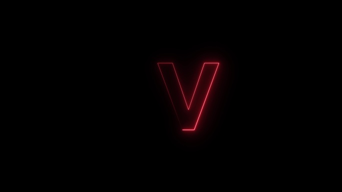 红色霓虹字体字母V大写字母在一段时间后出现。黑色背景上的动画红色霓虹字母符号。库存视频
