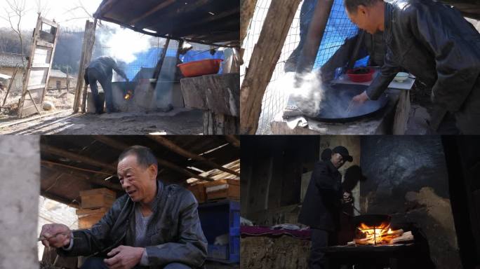 农村土灶台做饭火盆做饭