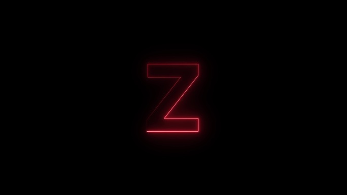 红色霓虹字体字母Z大写字母在一段时间后出现。黑色背景上的动画红色霓虹字母符号。库存视频