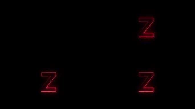 红色霓虹字体字母Z大写字母在一段时间后出现。黑色背景上的动画红色霓虹字母符号。库存视频