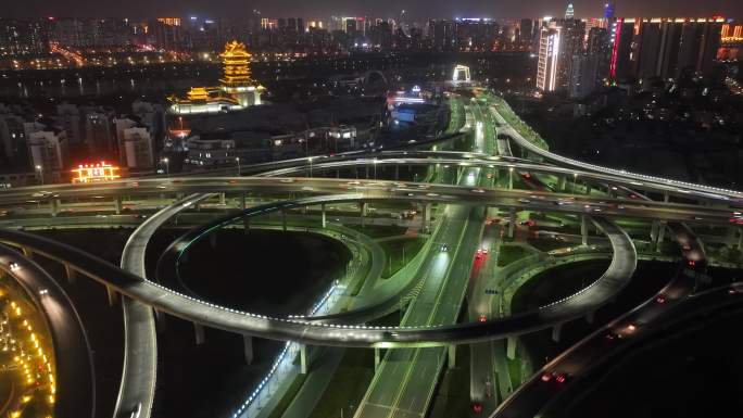 临沂双岭路航拍夜景延时摄影大景宣传 车流