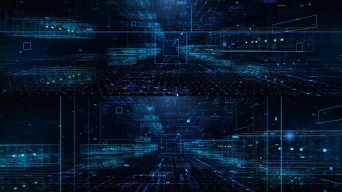 大屏蓝色科技空间线条穿梭隧道数字点线连接