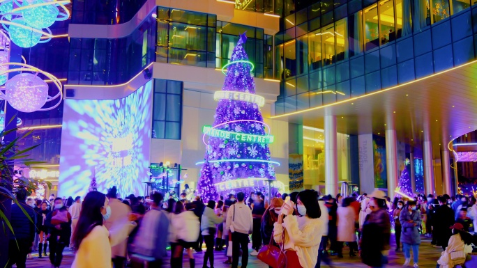 广州圣诞节人流延时平安夜温馨热闹圣诞氛围