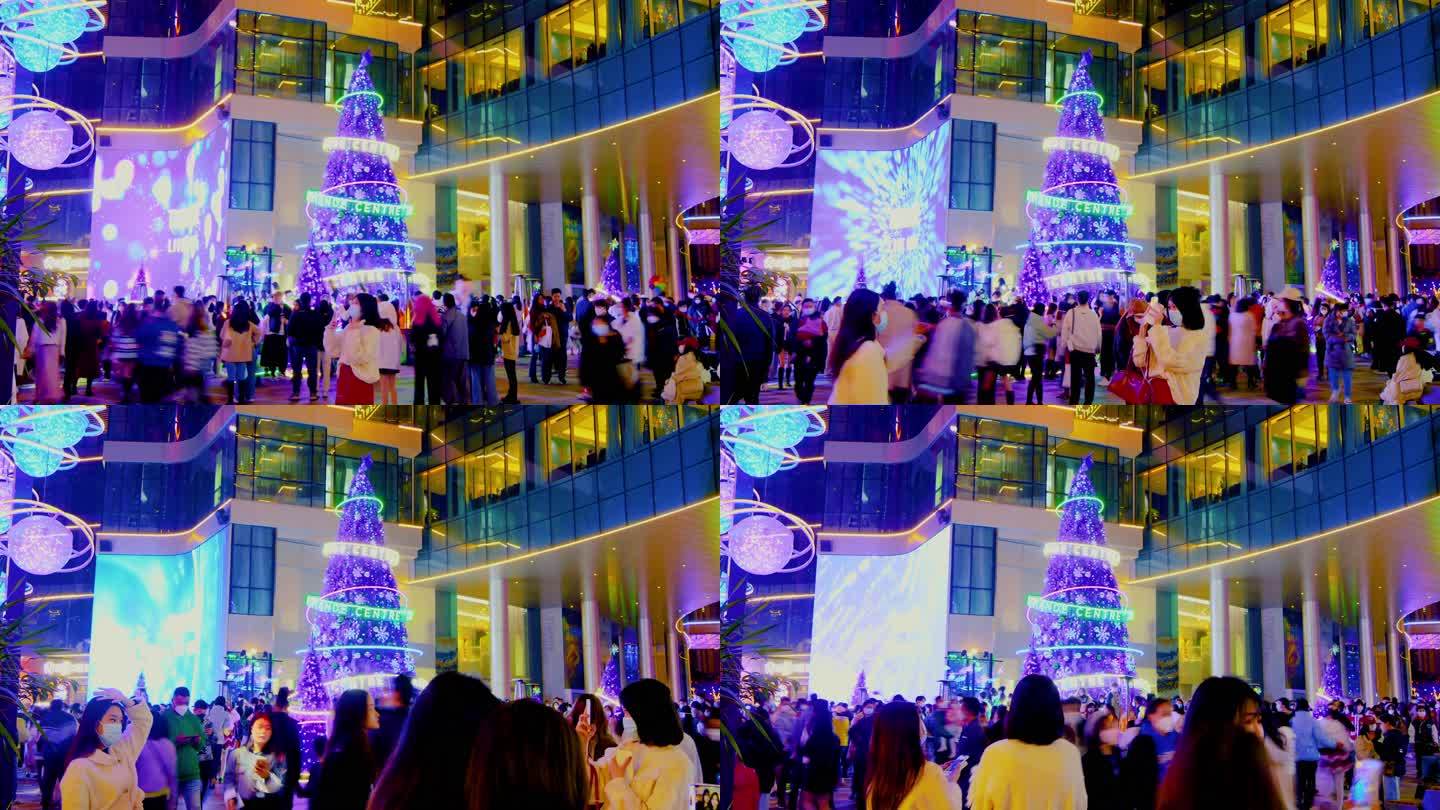 广州圣诞节人流延时平安夜温馨热闹圣诞氛围