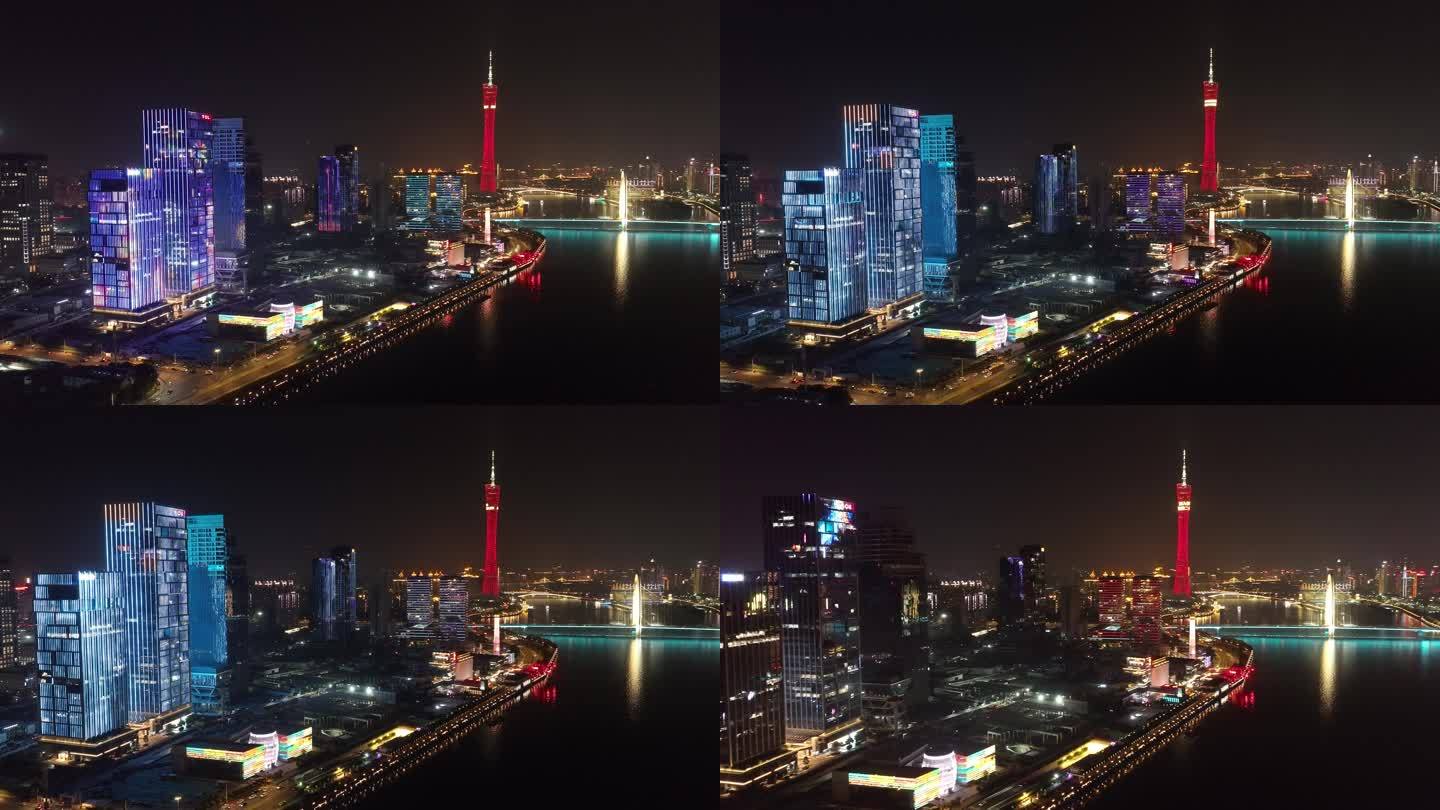 广州珠江琶洲互联网新区灯光夜景广州塔全貌