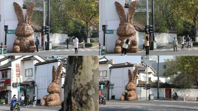杭州梧桐树大兔子巨型大兔子中国美院作品