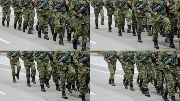 军队士兵在阅兵式上行进