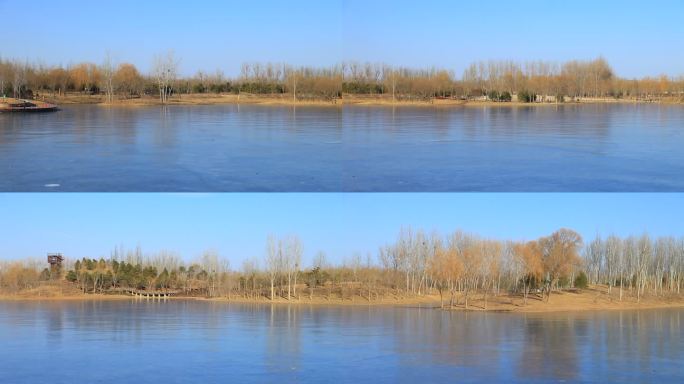 北京冬季东郊湿地公园湖面沿岸景色环摄