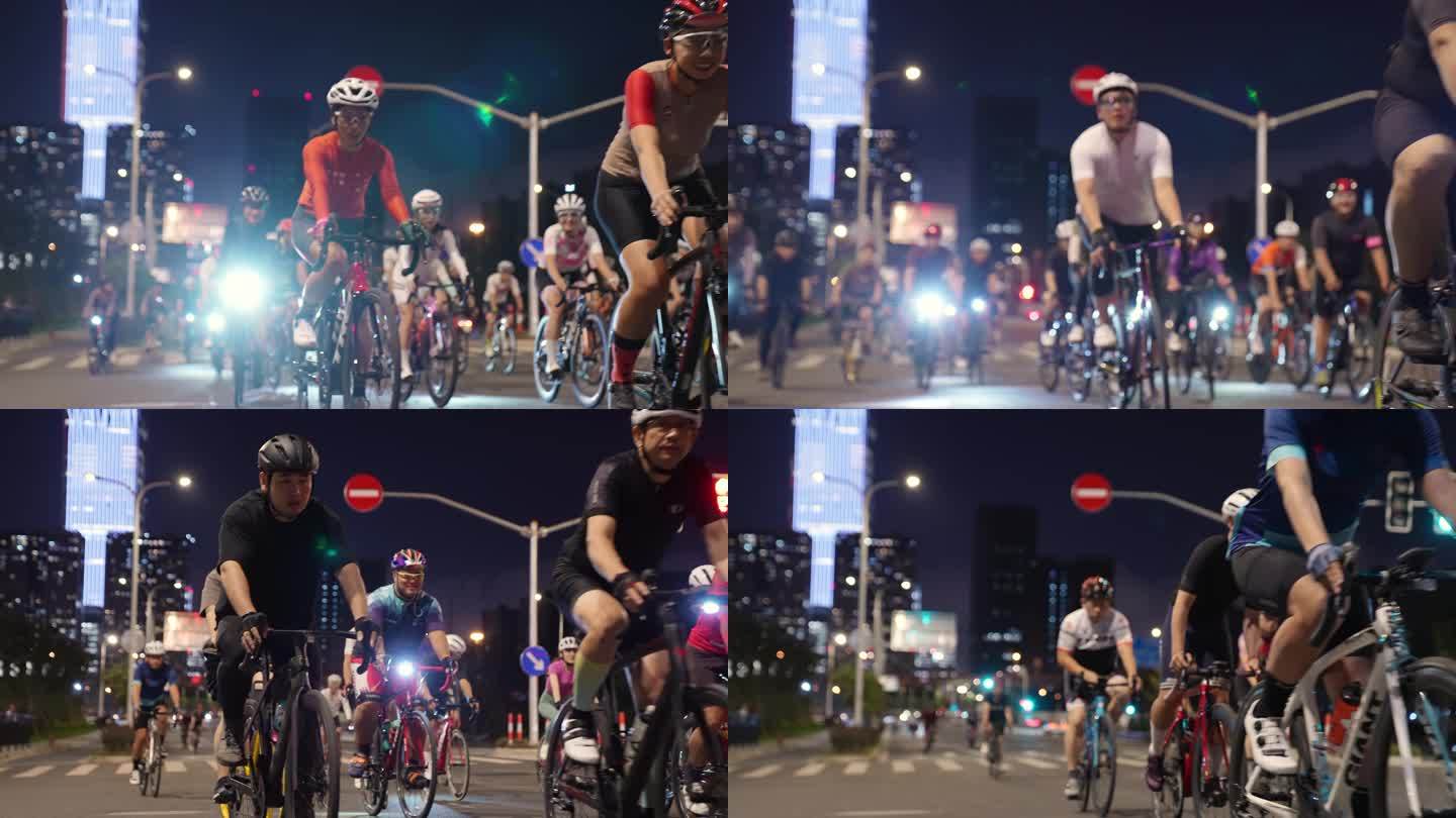 自行车队夜晚骑行
