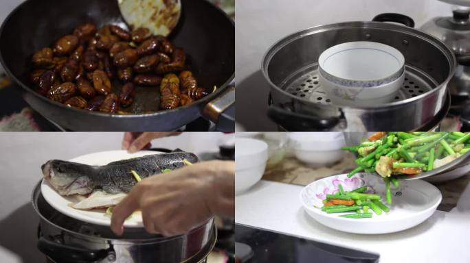 春节 蒸鱼 炒蚕蛹 蒜苔炒肉 年夜饭