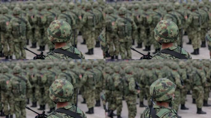 站在阅兵式上的陆军士兵