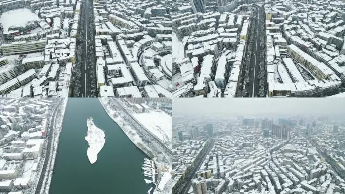 合集城市冬天交通雪景4K航拍