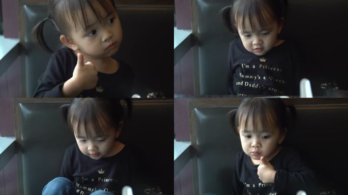亚洲女孩在餐厅女孩在餐厅小朋友吃饭儿童