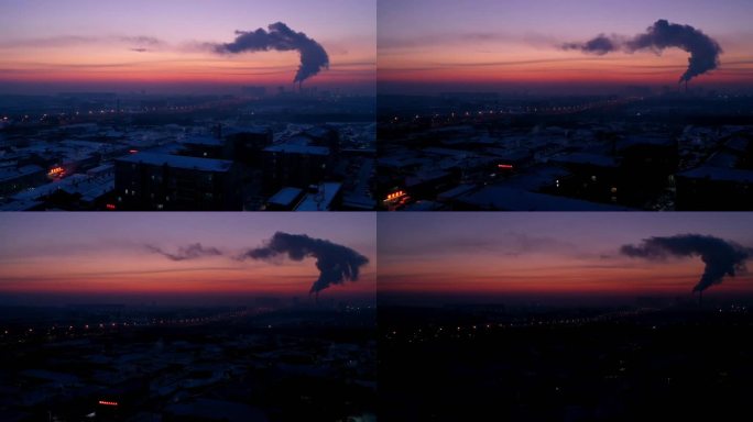 夕阳雪景大烟囱延时