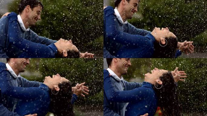 高清超慢莫：夫妇在雨中跳舞