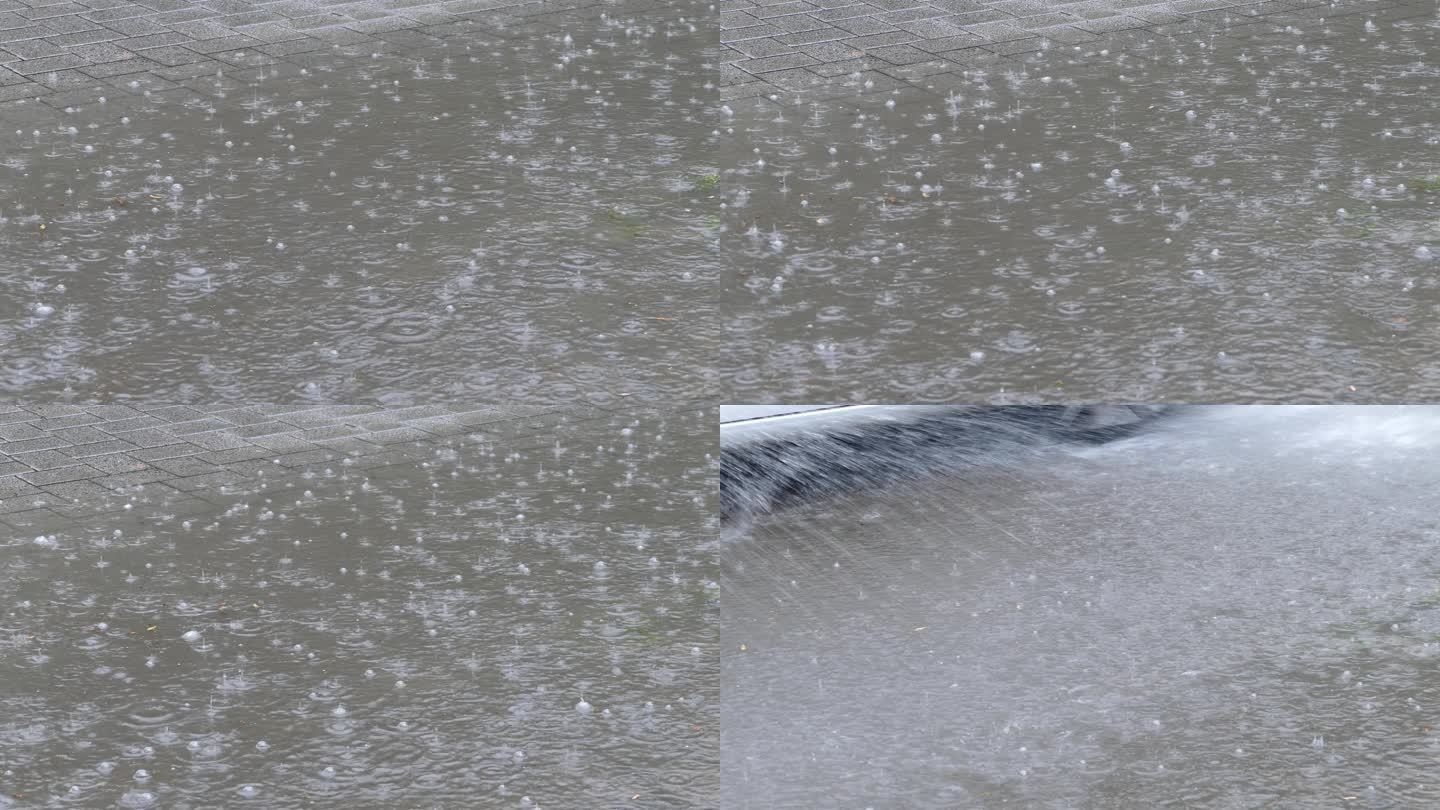 大雨在水坑上形成气泡