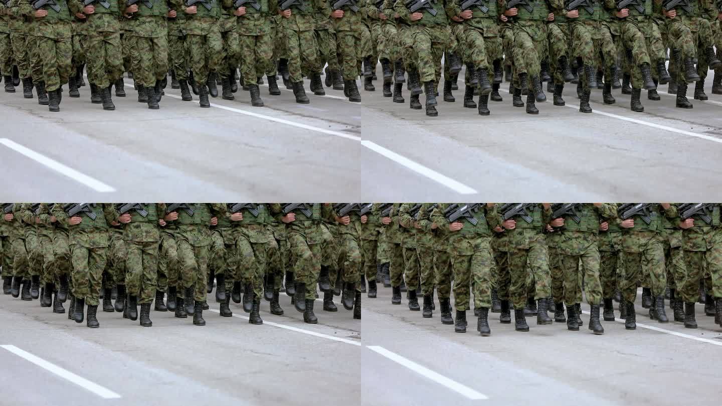 军队士兵在阅兵式上行进