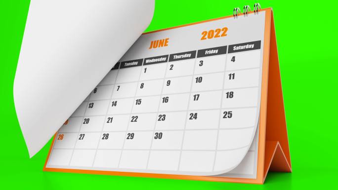 2022年日历的扉页，绿色背景为橙色