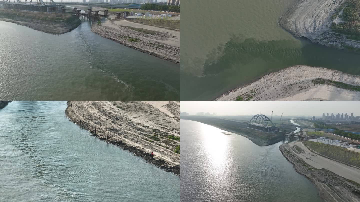 航拍河流汇入口视频素材