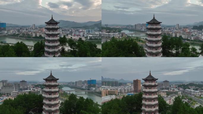 4K环绕航拍河池思恩塔一镜到底