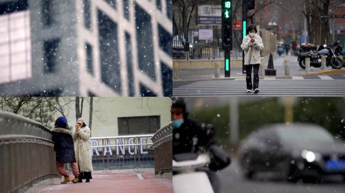 北京城市雪景下雪