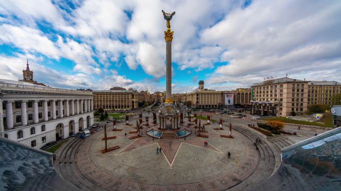 基辅东欧乌克兰延时锁定镜头显示独立广场