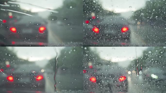在雨中驾驶汽车，泰国。