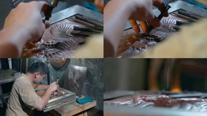 手工艺视频手工匠人锻铜铜器锻打技艺