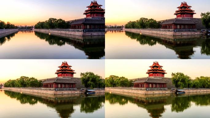 中国北京的护城河和皇宫。时间流逝。