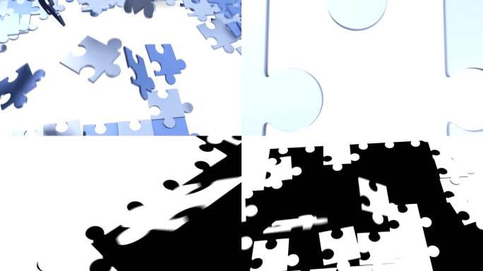 三个3d拼图动画拼图汇聚含通道三维动画