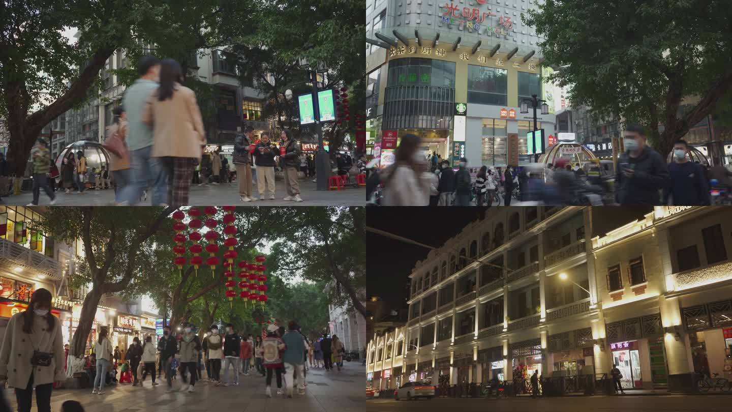 广州圣诞气氛热闹步行街北京路商圈人流延时