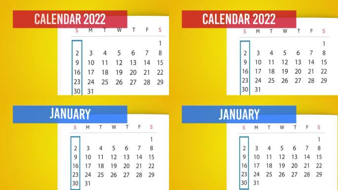 2022年1月4K分辨率黄色背景下的日历翻页动画