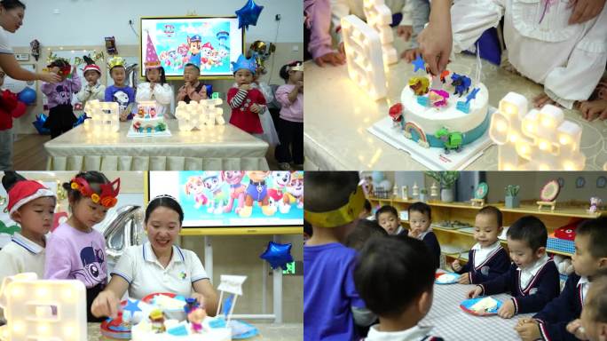 幼儿园 集体生日吹蜡烛 唱生日歌 吃蛋糕