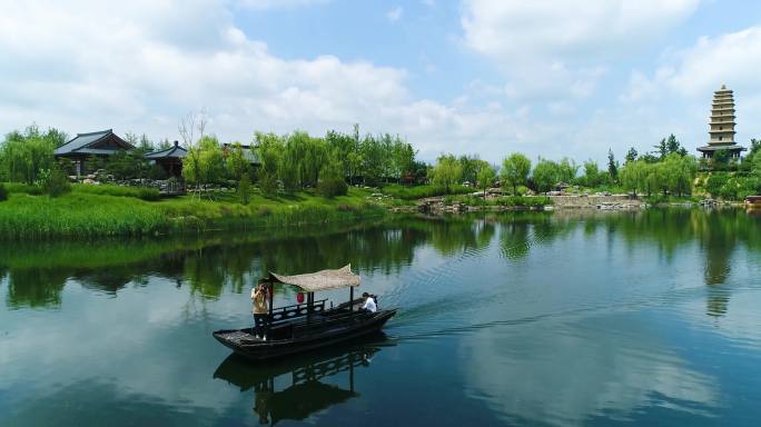 西安渼陂湖景区航拍