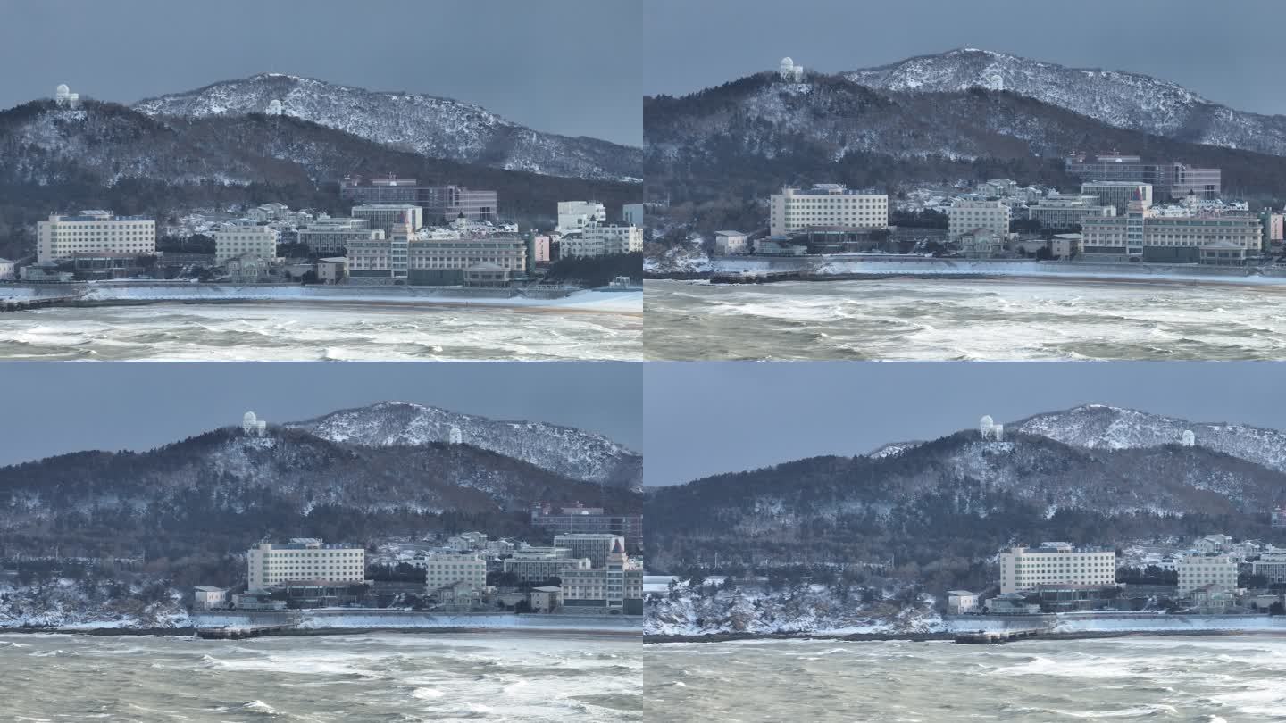 长焦航拍威海国际海水浴场玛伽山