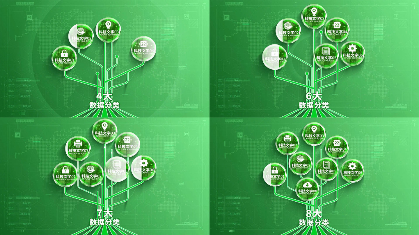 【3-8组】绿色树状科技分支分类AE模板