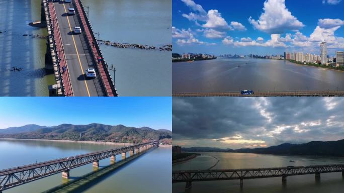 杭州钱塘江大桥全景航拍4k