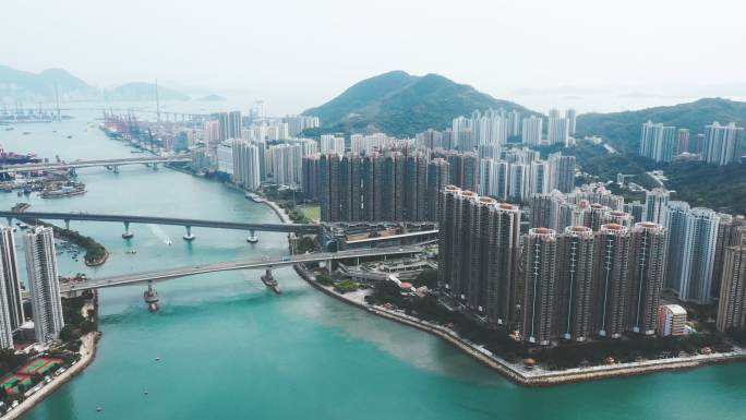 香港荃湾和青衣区的无人机视图