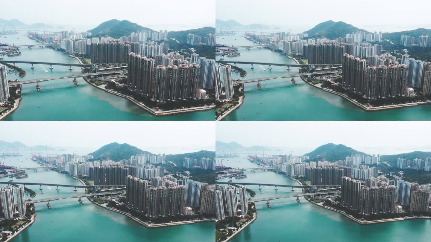 香港荃湾和青衣区的无人机视图