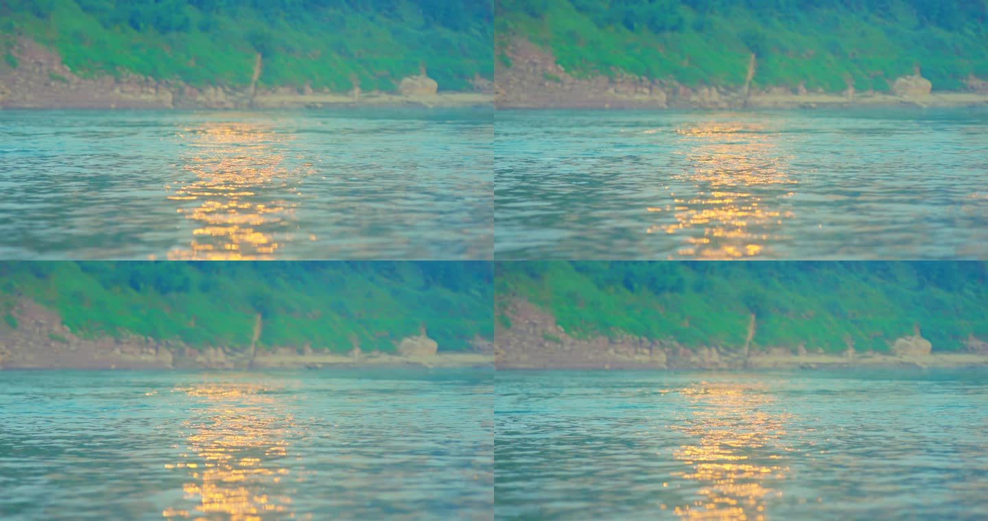 水纹波光粼粼金色水面荡漾阳光洒满湖面