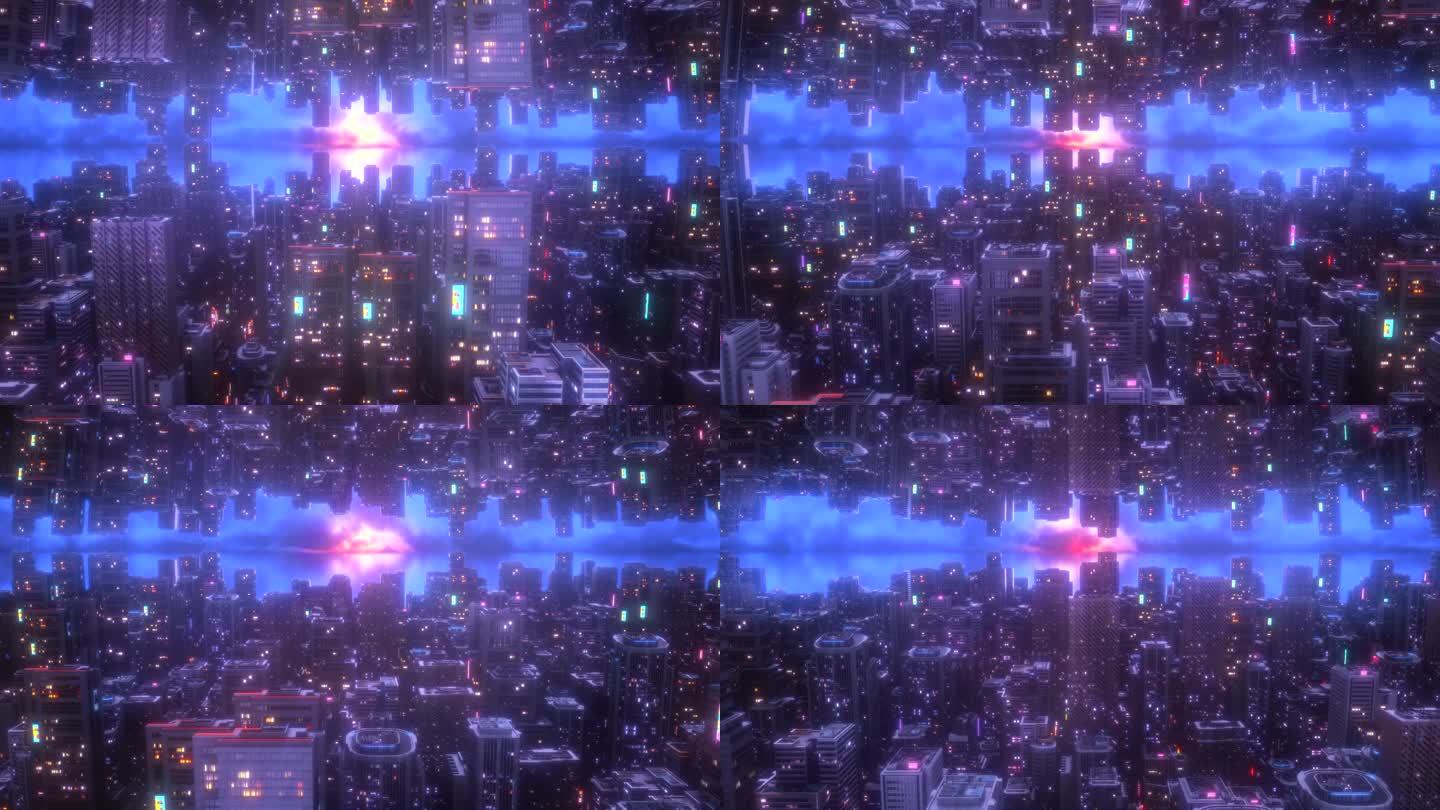 赛博朋克夜景城市天空镜像都市科幻场景2