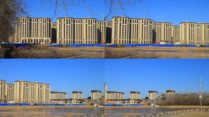 北京顺义罗马湖公园在建中的环湖建造的楼房