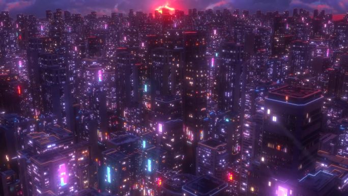 赛博朋克霓虹灯夜景城市穿梭科幻场景大屏