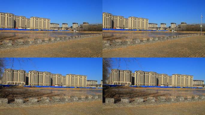 北京顺义罗马湖公园建设中的环湖建造的楼群